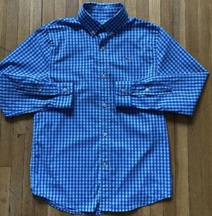 Vineyard Vines Boys Small (8 Yrs) Blue Checkered Button Front Shirt,Whale Logo
